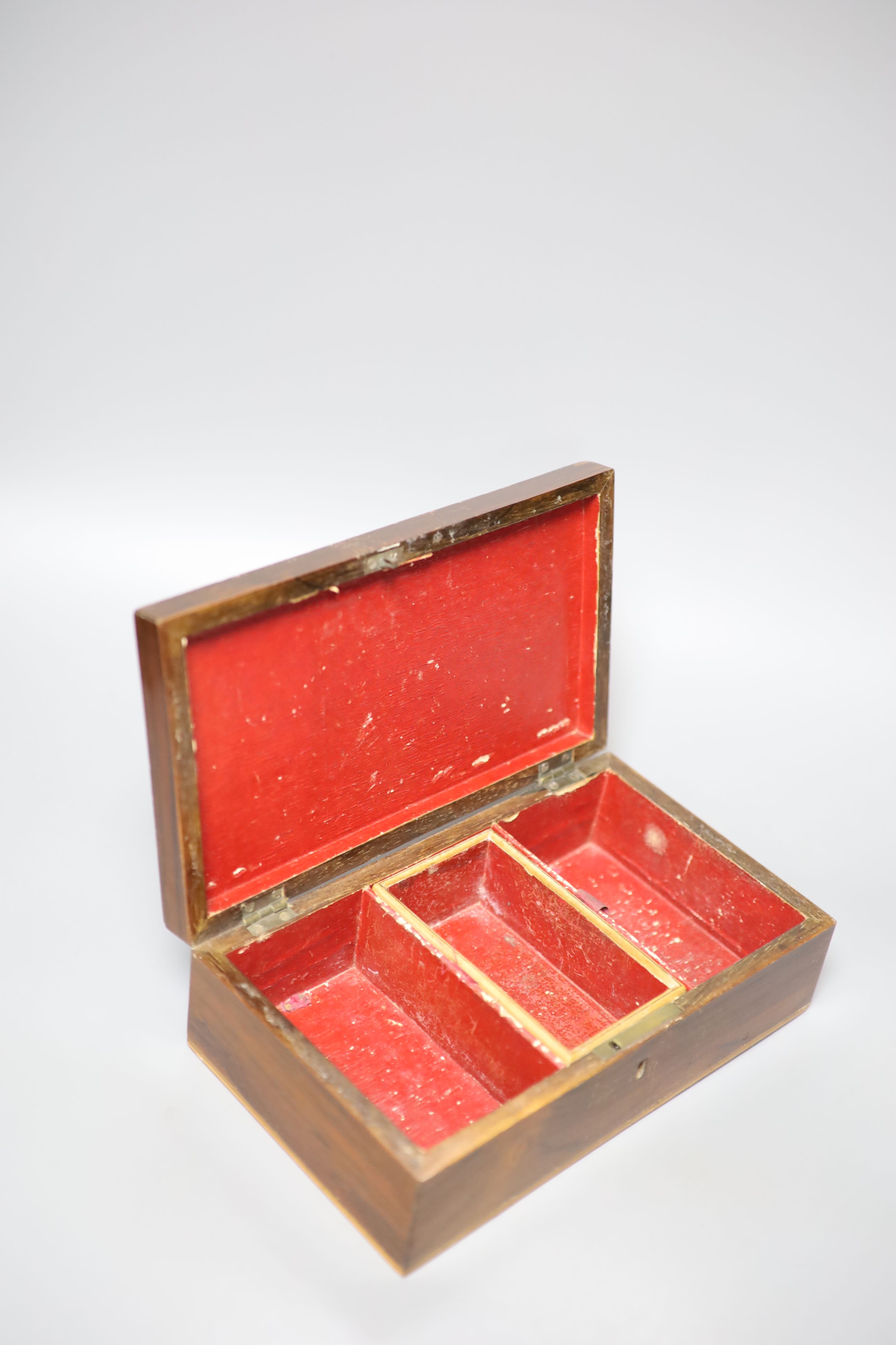 A Tunbridge ware rosewood and half square mosaic games box, c.1840, 23cm